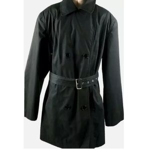 Anne Klein II Wmn Size 8 Belted Black Trench Coat Notch Lapel Weather Resistant